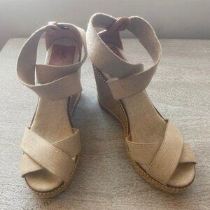 Tory Burch Nude Canvas & Leather Wedge Sandals Size 8B